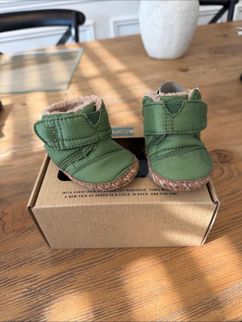 TOMS baby Green Cozy Faux-Fur Lined Booties